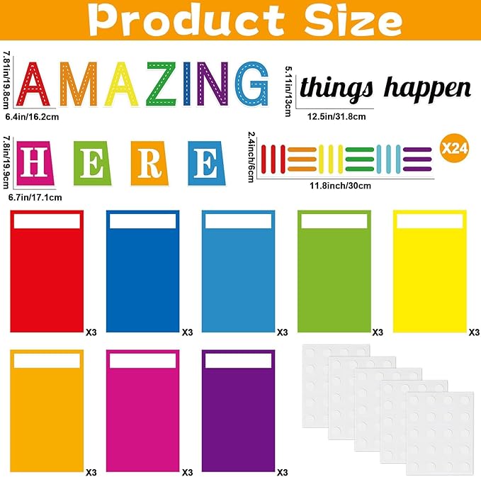 Student Work Display Bulletin Board Decoration Set Colorful Wow Works Display Cutouts Amazing Thing Happen Here Classroom Decor for Teacher Student Back to School Motivational Chalkboard Wall Supplies
