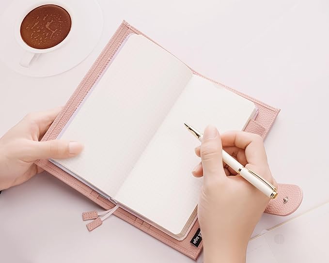 Genuine Leather Cover for Hobonichi Weeks/Weeks Mega with Pen Loop, Card Slots, Back Pocket, and Bookmarks (Pink)