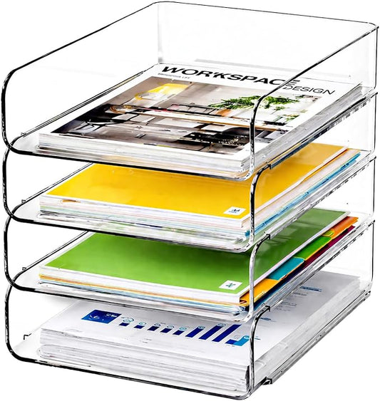 DCA 4 Tier Clear Desk Organizer, Stackable Paper Tray, Acrylic File Holder Paper Organizer for Office, Home, School, Letter & A4 Size
