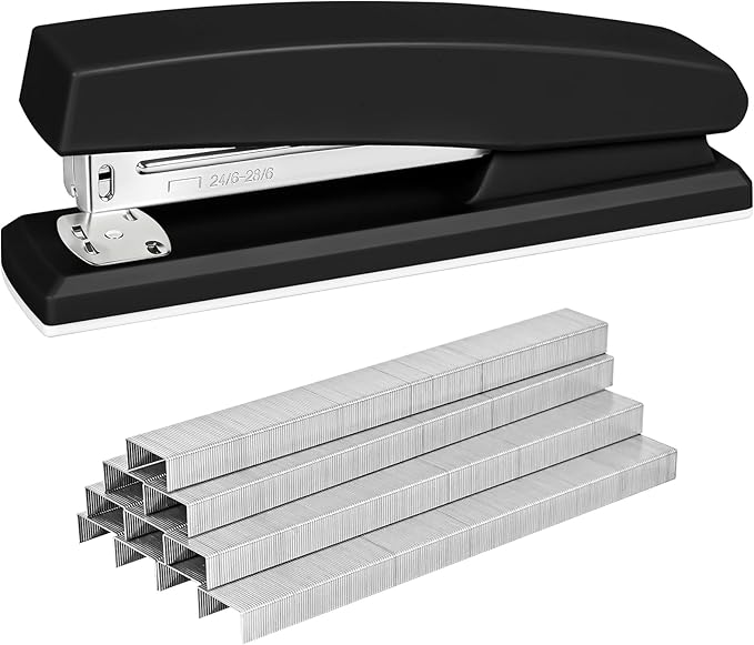 Stapler with 5000 Staples - Office Stapler, 25 Sheet Capacity, Staplers for Desk, Non-Slip, Black