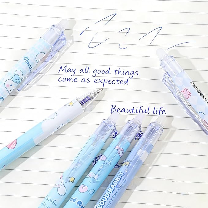 10 Pcs Stationery Set, 6Pcs Cute Erasable Gel Ink Pens Blue Ink & 4 Pcs Kawaii Sticky Notes,Gifts for Students Party Office School Supplies