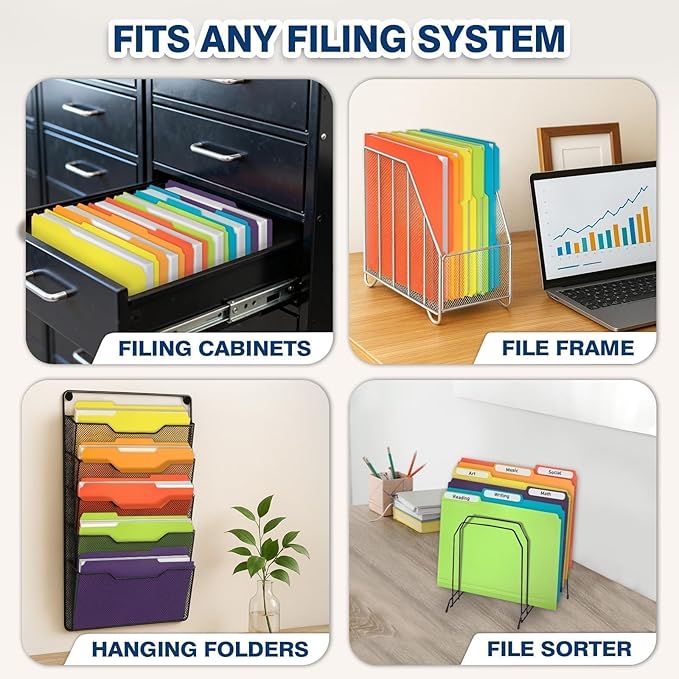 H4D 30 Pack Plastic File Folders Heavy Weight, Poly Colored File Folders 1/3-Cut Tabs with Sticky Labels, Letter Size, Assorted Colors