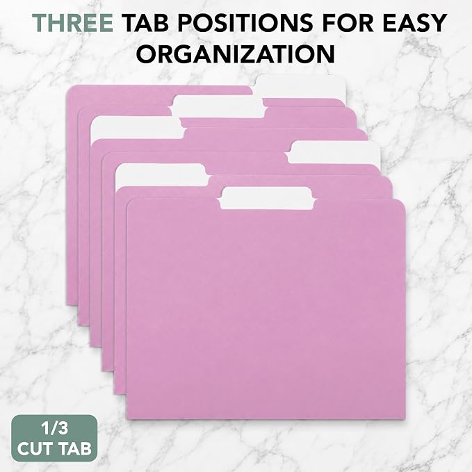 Mr. Pen- File Folders with Tabs, 1/3 Cut Tab, 18 Pack, Letter Size, Orchid Haze, File Folders Designed for Office and Classroom Use