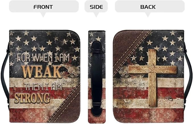 XL Bible Cover Case for Women Men Amercan Flag and Cross PU Leather Bible Case with Bookmark Church Bag Book Carrying Case Bible Cover for Women Men Bible Case for Men Women