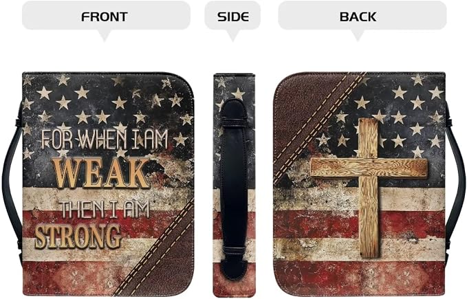 XL Bible Cover Case for Women Men Amercan Flag and Cross PU Leather Bible Case with Bookmark Church Bag Book Carrying Case Bible Cover for Women Men Bible Case for Men Women