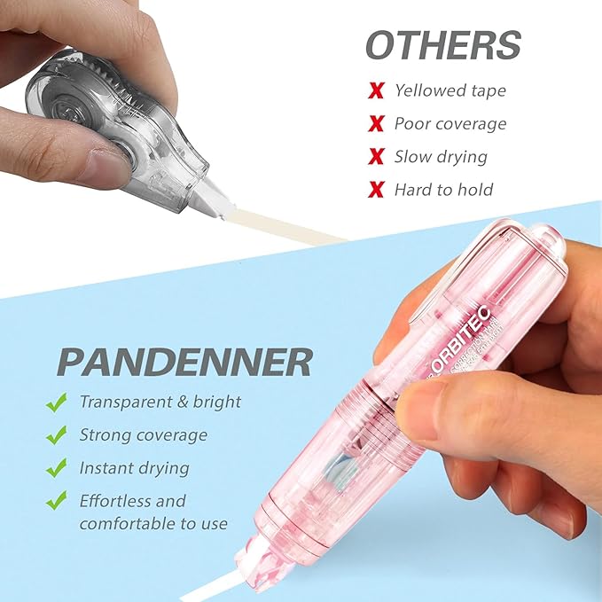 Refillable Retractable White Correction Tape,2PCS Cute White Correction Tape with 2 Extra Refills, Mini Aesthetic Pen Shaped Applicator with Easy to Use for School Office Supplies