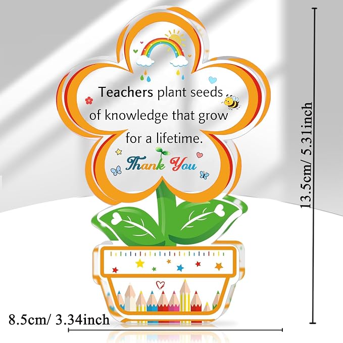 Teacher Gifts for Teachers Day Appreciate Presents Birthday Flower Shaped Signs Bookmark Keychain 3PC Set Graduation Christmas Keepsakes Acrylic Keyring Thank You Plaque Women Men Retirement (Blue)