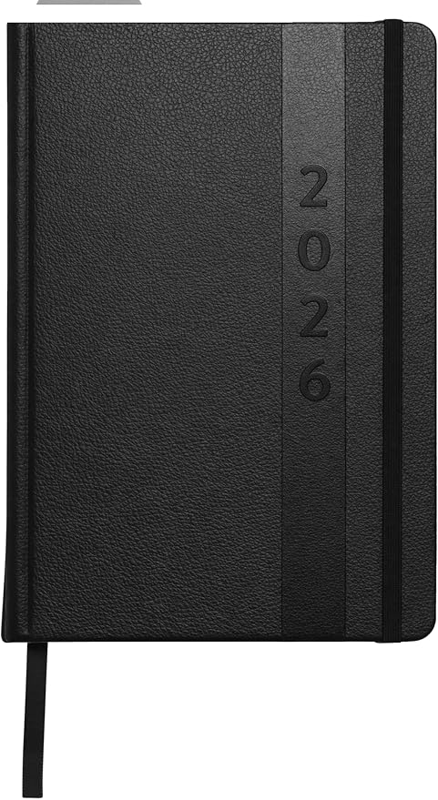 WORLD TRAVELER 2026 Planner - 6x8 Inch Weekly and Monthly Calendar Planner Agenda Book with Bookmark & Ribbon for School and Office, Size 6X8, Black Leather