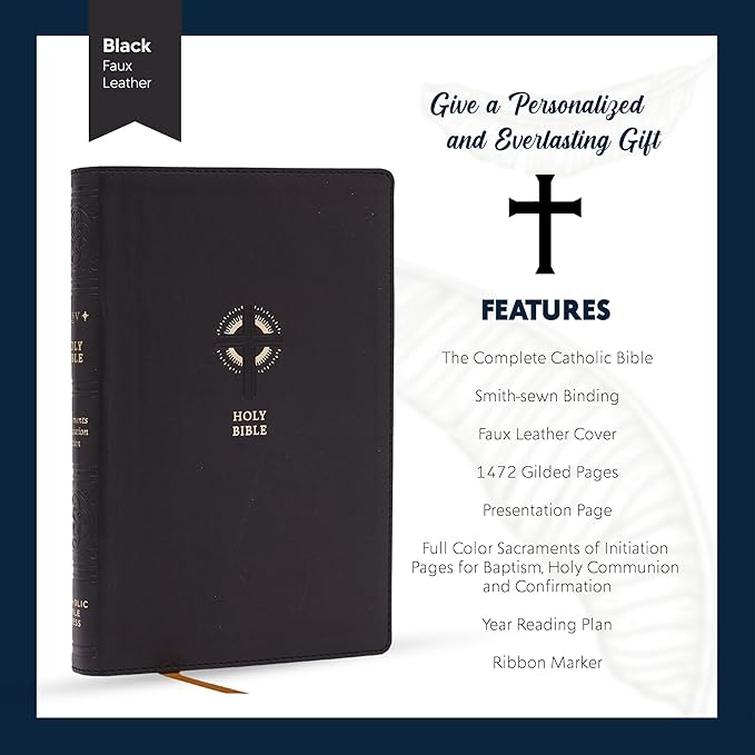 Personalized NRSV Sacraments of Initiation Edition Bible Faux Leather Medium Print Size | Custom with Name, Date or Text | Gift for Catholic and Religious Celebrations | Black
