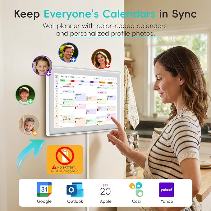 Westsee 15.6" Digital Calendar Frame – Interactive Touchscreen Eletronic Calendars, Smart Family Planner for Schedule, Photo Display, Meals, Chore Chart & Tasks, Wall & Desk Mountable (White)