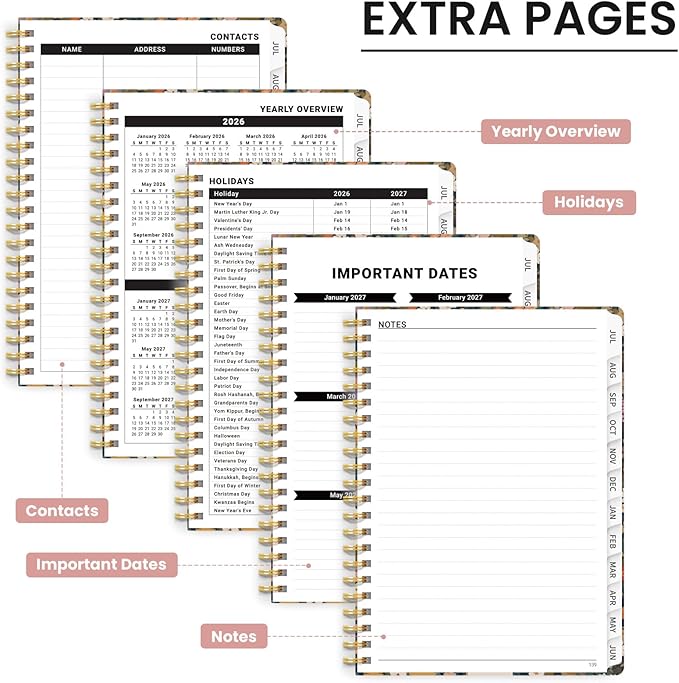 Planner 2026-2027, Monthly and Weekly Academic Planner July 2026 - June 2027, Hardcover Student Teacher Planning Agenda Calendar Book with Tabs, Perfect for Office School Supplies, A4 (8.5" x 11") - Garden