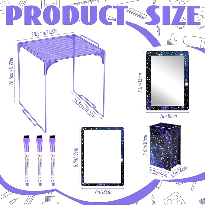 Demonwer 9 Pcs Locker Accessories Kit Purple Starry Sky Locker Organizer Magnetic Whiteboard Mirror Pen Holder Pen for Storage Organizing Shelf Back to School Party Supply