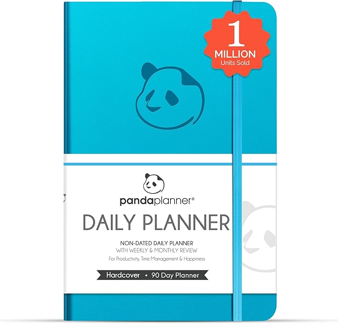 Panda Planner Classic A5 Daily Planner 2026 – Undated Daily Monthly & Quarterly Planner with Hourly Schedule, To Do List, Goal Planner, Habit Tracker, Gratitude Journal & Productivity Organizer – Cyan Blue