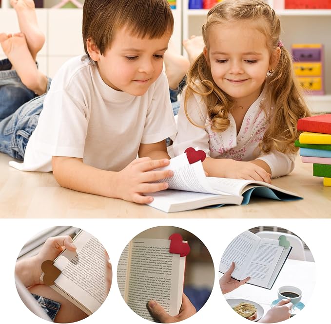 Winjeto 6 Pieces Leather Heart Bookmarks, Cute Corner Bookmark, Book Page Marker Clip Reading Gifts for Women Teachers Students, Book Lovers Accessories for School Office Home Supplies