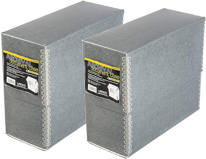 Lineco Archival Document Storage Box with Metal Edge, Acid-Free Gray Boxboard, Organize and Store Files, Prints, Photos, Letter-Sized Case 12.5" x 10.5" x 5" Wide, Pack of 2