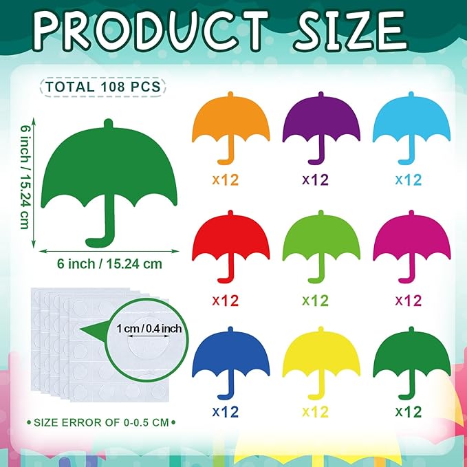 Geyee 108 Pcs Umbrella Cutouts 6 Inch Paper Spring Bulletin Board Decorations Classroom Cut Outs Umbrellas Shaped Die Cuts for DIY Projects Craft Office School Party Decor
