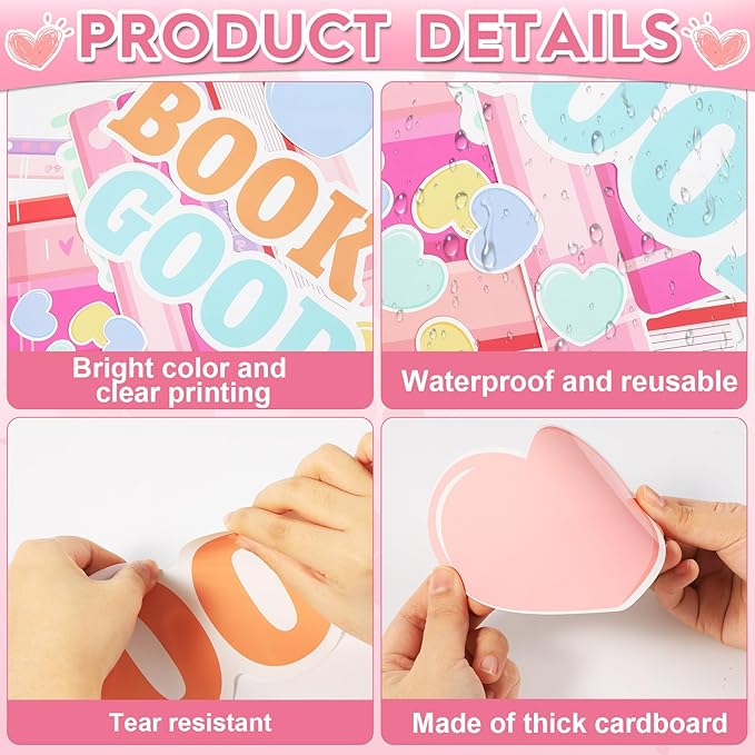 Valentine's Day Reading Bulletin Board Set Candy Heart Classroom Decorations Fall in Love with A Good Book Paper Cutouts for Valentines School Party Nursery Chalkboard Home Office Wall Door Decor