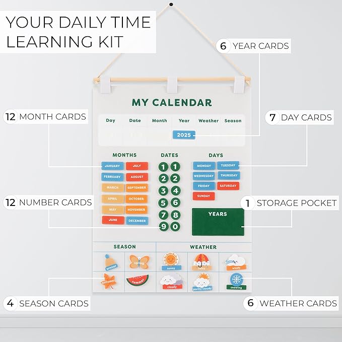 Beautiful Toddler and Kids Calendar - Perfect Homeschool Supplies With Months, Days of the Week, Season and Weather - Cute Play Room Decor Essentials for Preschool Learning & Organization