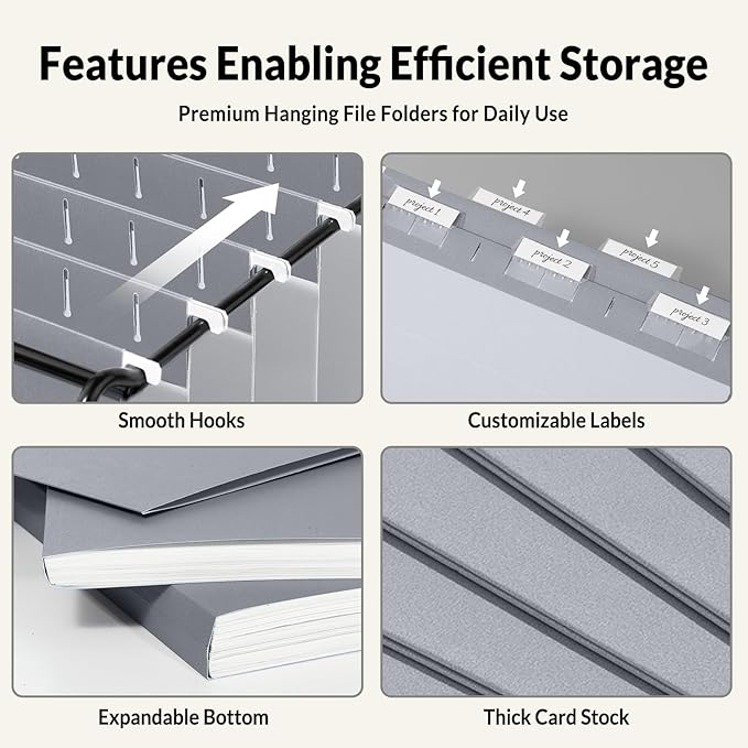 SUNEE Hanging File Folders Legal Size, Gray File Folders 25 Pack 1/5-Cut Tabs, Stay Organized for Your Home and Office Bulk File and Documents
