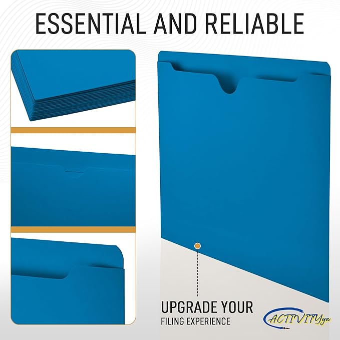 Blue File Jackets, Flat-No Expansion, Letter Size, Reinforced Straight-Cut Tab, 10 Pack