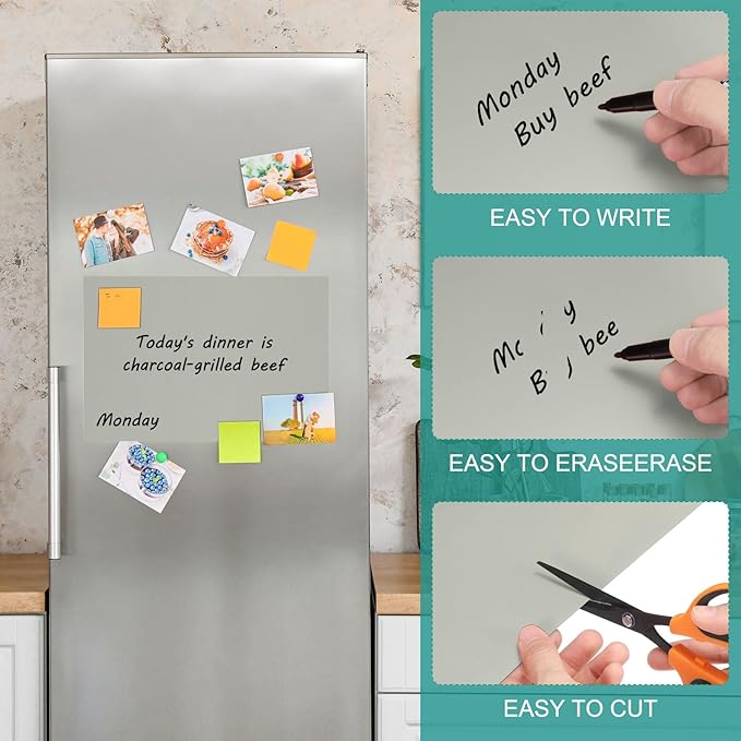 PATIKIL Magnetic Dry Erase Board Sheet for Fridge, 3 Pcs 12 x 8 Inch Erasable Refrigerator Whiteboard for Kitchen for Home Kitchen Organizer Planner Office Storage, Gray (0.6mm)