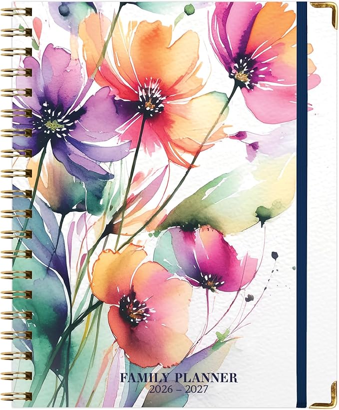 FAMILY PLANNER ORGANIZER – 8.5" x 11" Weekly & Monthly Calendar (May 2026-Jun 2026). 5+ People, Meal Planning, Budgeting, Habit Tracker – Hardcover, Household Schedule Organizer for Parents, Kids, & Caregivers (Rainbow Floral)
