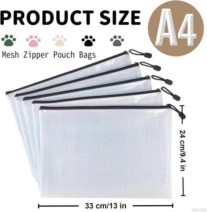10 Pcs Grey Mesh Zipper Pouches