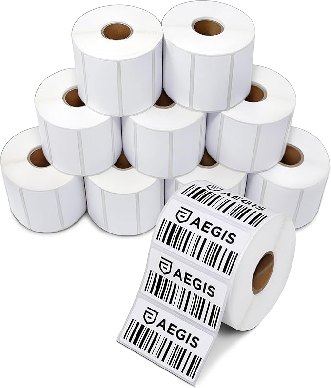 Aegis Adhesives - 2.25" X 1" Direct Thermal Labels (18000 Count, 12 Rolls) - Barcode Stickers, SKU Labels, Inventory Identification - Compatible with Zebra and Rollo Printers