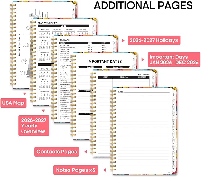 2026 Planner, Weekly and Monthly Calendar Planner Book, January 2026 - December 2026, Hardcover Spiral Planner with Monthly Tabs, Notes Pages, Perfect for Women & Men, A5 (6.4" x 8.5") - Garden
