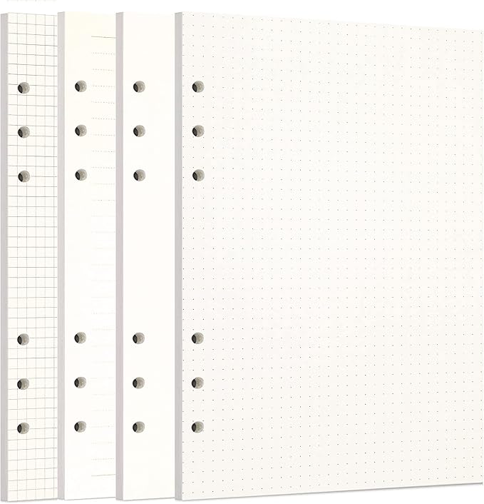 Zelten 1 Pack A5 80 Sheets/160 Pages 4 in 1 Lined Squared Dotted Blank Loose Leaf Punched Paper Refills Paper for 6 Hole Binder Personal Organizer Diary Notebook Refillable Planner