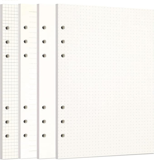 Zelten 1 Pack A5 80 Sheets/160 Pages 4 in 1 Lined Squared Dotted Blank Loose Leaf Punched Paper Refills Paper for 6 Hole Binder Personal Organizer Diary Notebook Refillable Planner