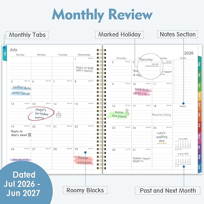 Planner 2026-2027 - Academic Planner, July 2026 - June 2027, 2026-2027 Planners Weekly and Monthly, 8.5" x 11", Colorful Monthly Tabs, Storage Pocket, Spiral Bound for School Office Home - Floral