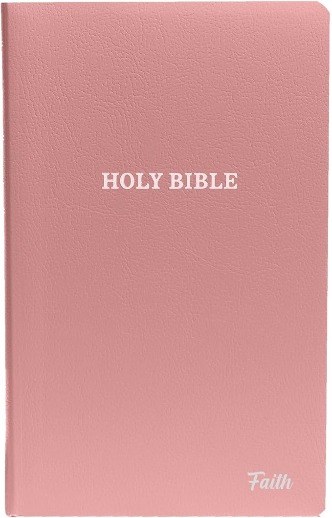 Personalized KJV Bible Faux Leather Small Print Economy Bible with Custom Name at The Lower Right Side & Red-Highlighted Verses, Custom Gift for Christian & Religious Events | Pink