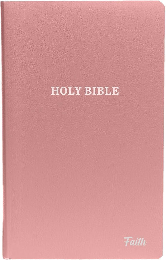 Personalized KJV Bible Faux Leather Small Print Economy Bible with Custom Name at The Lower Right Side & Red-Highlighted Verses, Custom Gift for Christian & Religious Events | Pink