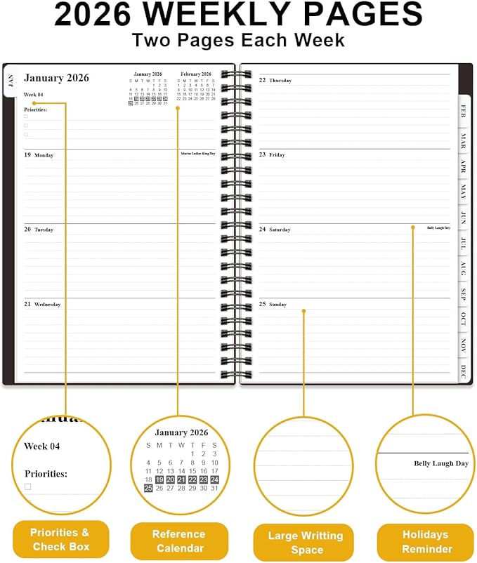 2026 Planner - Weekly and Monthly Planner from Jan 2026 - Dec 2026, Spiral Planning 2026 with 12-Month Tabs, Inner Pocket, 6.25" x 8.5", Black
