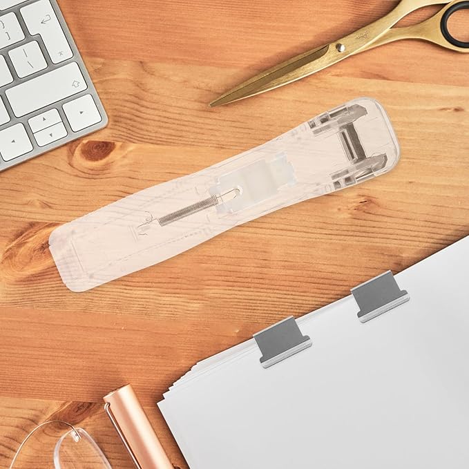 Reusable Portable Desktop Stapler with 2 Extra Clip Refills, Needle-Free Paper Binding Tool for Office Document Organization