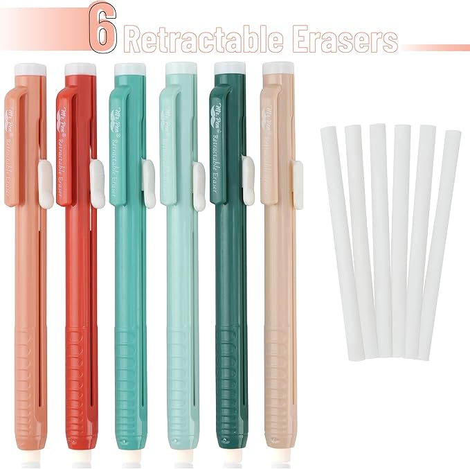 Mr. Pen- Retractable Mechanical Eraser Pens, 6 Pack, Coral Colors, Latex-Free Precision Pencil Erasers for Artists, Students, Drawing, Sketching & Drafting