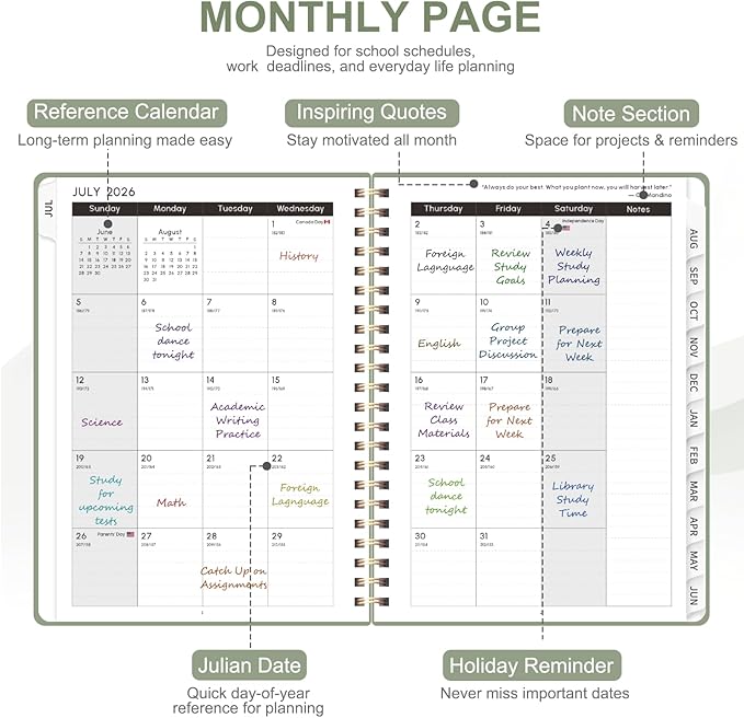 Planner 2026-2027, Academic Weekly and Monthly Calendar Planner, July 2026 - June 2027, Hardcover Planning Agenda Book for Desk Accessories and School Supplies - A5 Size (6.3'' x 8.5'')