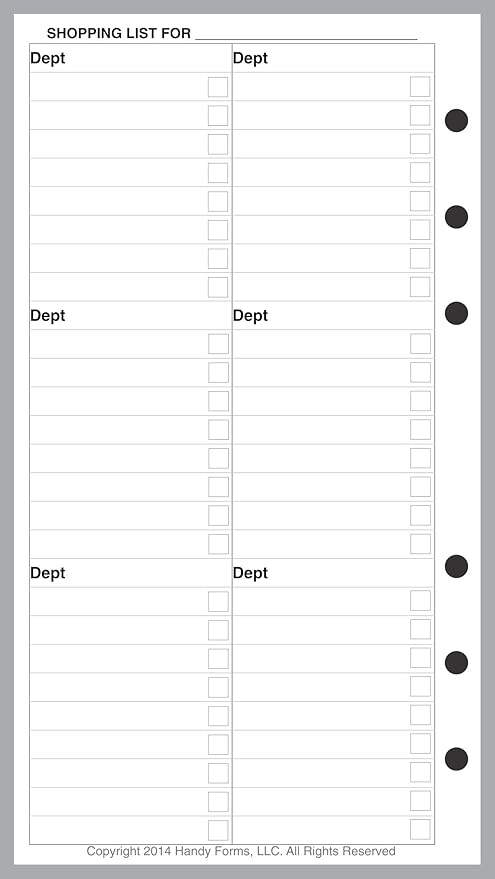 Personal Size Shopping List, Sized and Punched for Filofax Personal Notebook (3.7" x 6.75")