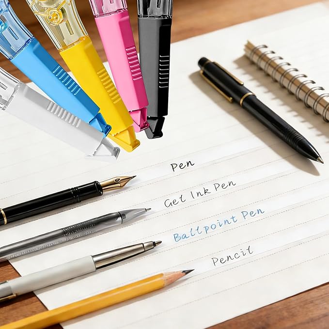 5-Pack Correction Tape Pen, 5mm Wide White Out Tape Roller with Adjustable Core, Smooth Grip Correction Eraser Pen for School Student Office Supplies, 19.69ft Each, Instant Dry & Stretch Resistant