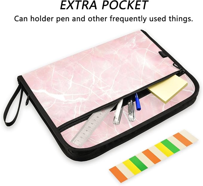 ALAZA Pink Marble Expanding File Folder, 13 Pockets Expandable Document Organizer Folder with Zipper Closure for Home Office A4 Letter Size Paper Document