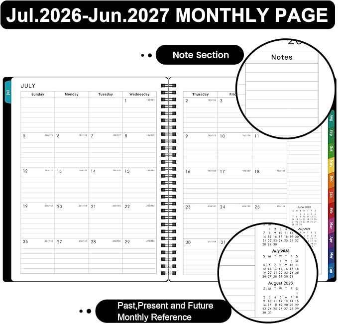 Planner 2026-2027 - July 2026 - June 2027 Calendar, 2026-2027 Planner Weekly and Monthly with Printed Tabs, 8" x 10", Flexible Cover, Twin-Wire Binding, Perfect Oganizer - Black