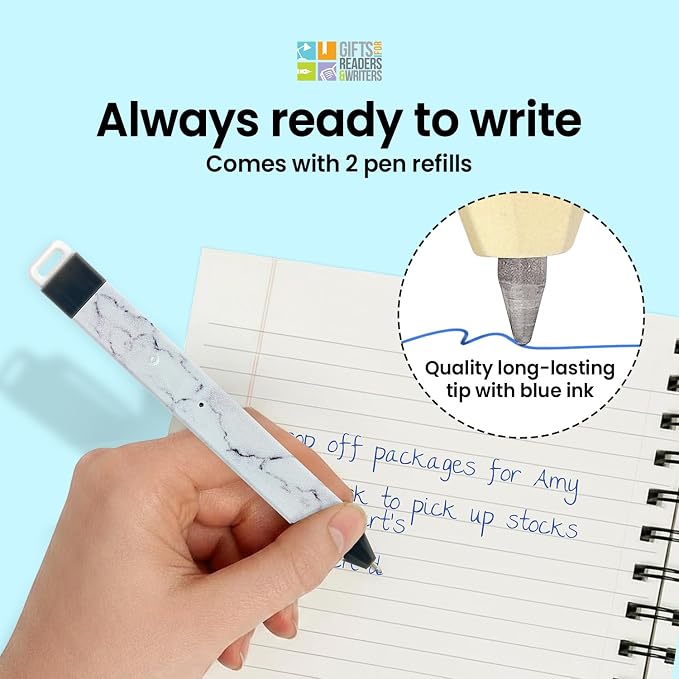 Gifts for Readers & Writers Pen Bookmark, Page Marker & Flat Writing Pen for Journal Notebook & Planner, Penmark Reading Accessory for Making Book Annotations (Marble)