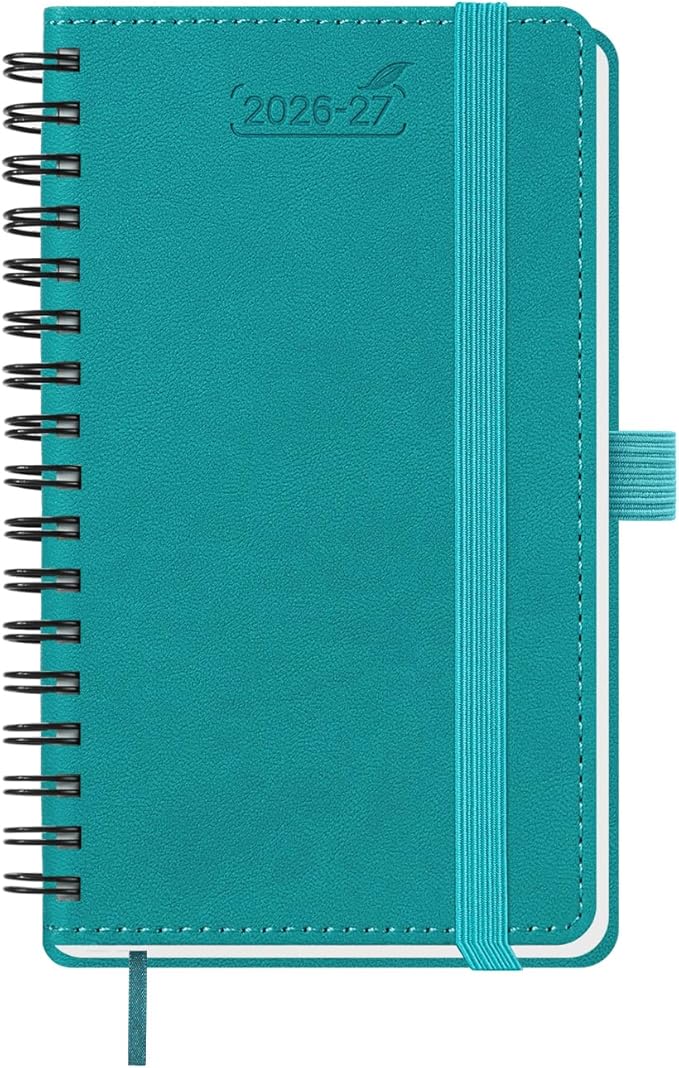 BEZEND Pocket Planner 2026-2027 Weekly and Monthly (3.5" x 6") 18 Months Small Academic Calendar (Jul 26-Dec 27) for Students, Work & Home, Storage Pocket, Spiral PU Leather Softcover -Turquoise
