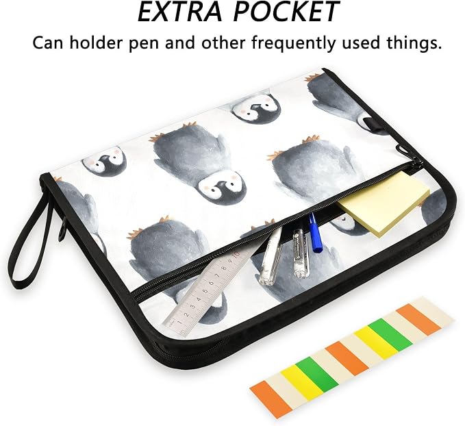 Expanding File Folder Black Penguin Accordion File Organizer 13 Pockets Document Organizer with Zipper Labels A4 Letter Office Storage
