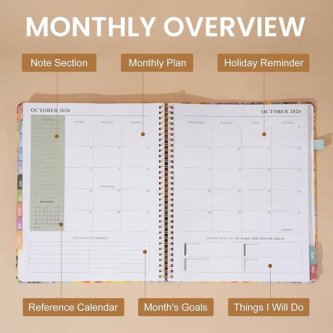 Planner 2026-2027 Weekly and Monthly 18 Month Daily Calendar Planners July 2026-Dec 2027 8.5 x 11 Yearly Hardcover Large Agenda with Stickers& Tabs for Women- Sunflower