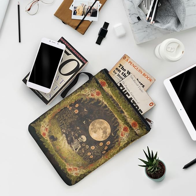 Dark Academia Gifts for Book Lovers - The Reader Skeleton & Floral Book Sleeve | Vintage Waterproof Book Cover for Bookworm Teachers Librarian, Halloween Reader Gifts