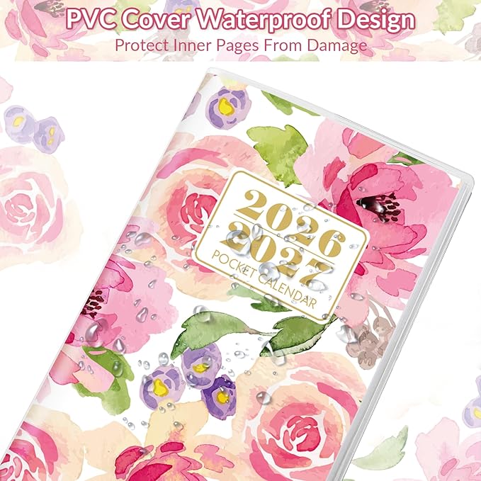 Pocket Calendar 2026-2027, Purse Monthly Planner 2026-2027 - 6.7" x 3.7" - Runs from Janury 2026 Until December 2027, Pocket Planner 2026-2027 with PVC Cover for Planning, Organizing and Office