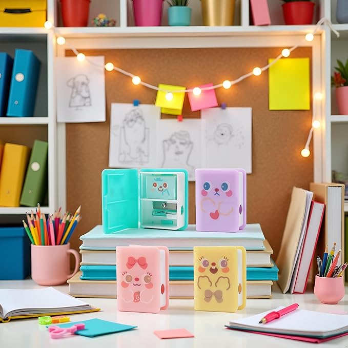 1Pc Multicolor Cute Dual Purpose Book Pencil Sharpener Eraser, Cute Cartoon Student Eraser Pencil Sharpener Writing and Correction Supplies