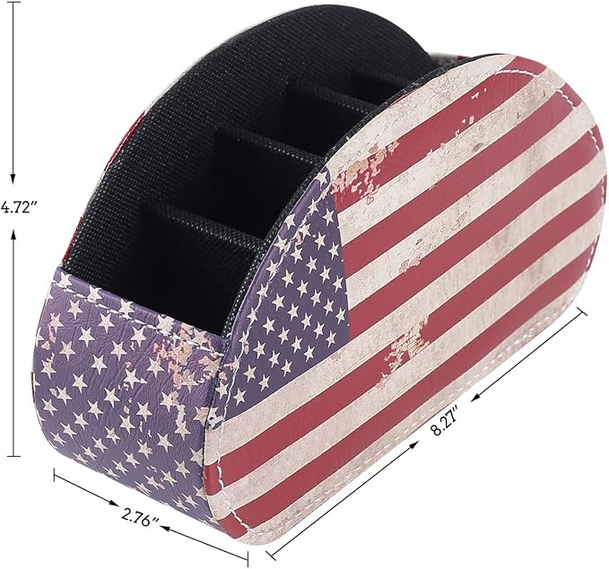 Remote Control Holder for Table, PU Leather Remote Organizer with 5 Compartments, Table Decor Storage Remote Control Caddy for TV, Office Supplies, Retro American Flag PH58